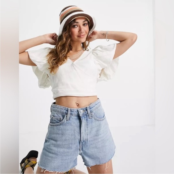 Free People can't get enough wrap top puffed sleeves in poplin size extra small - Picture 3 of 11